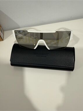Burberry White Frame Grey Shield Sunglasses